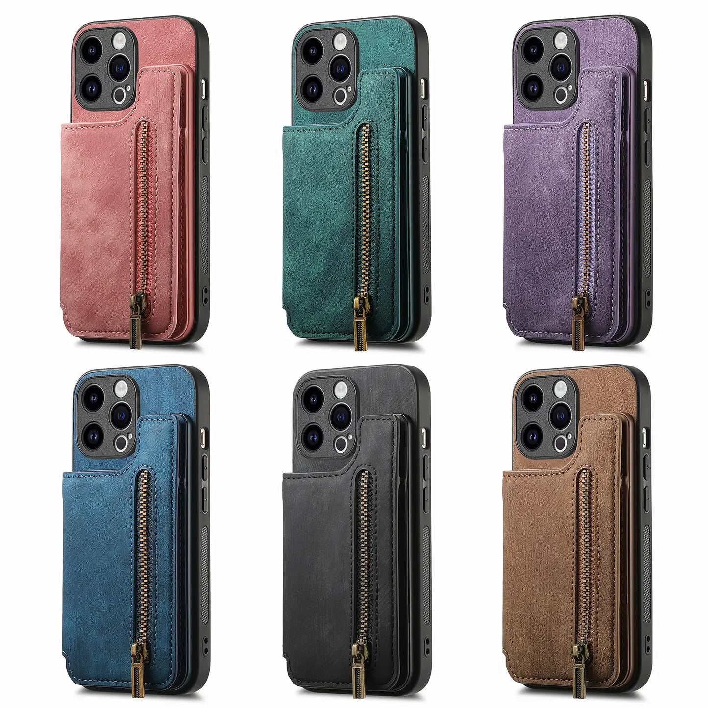 Color: Blue, Material: Pvc - Leather Zipper Wallet With Card Holder Phone Case For Iphone 15 14 11 Pro Max 13 12 Mini X Xr Xs Max 8 7 Plus Shockproof Cover