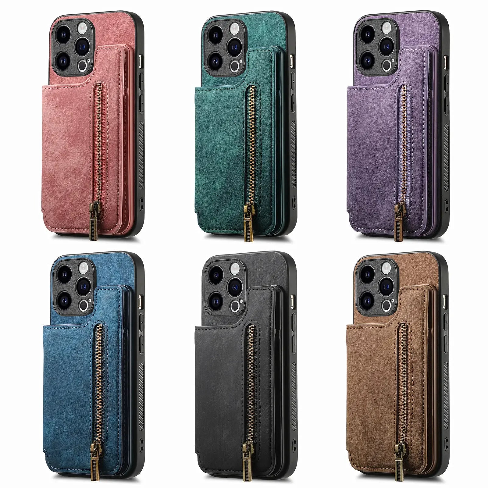 Color: Blue, Material: Pvc - Leather Zipper Wallet With Card Holder Phone Case For Iphone 15 14 11 Pro Max 13 12 Mini X Xr Xs Max 8 7 Plus Shockproof Cover