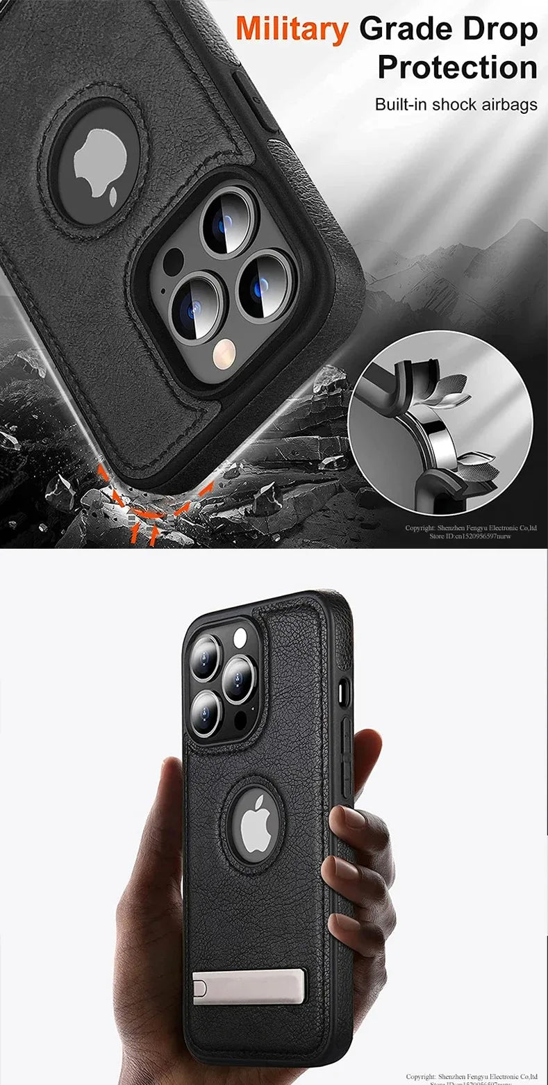 Color: Beige, Material: Neoprene - Pu Leather Kickstand Phone Cases For Iphone 15 Pro Max 14 Plus 11 13 12 Mini Mobile Case With Holder Luxury Slim Shell Cover