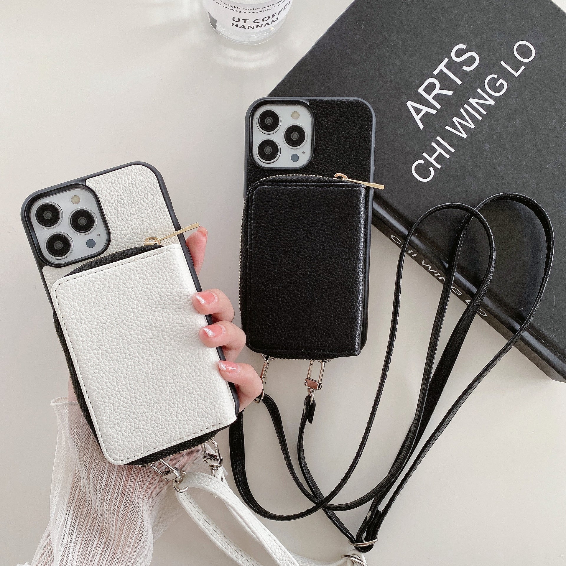 Material: Pc, Color: Army Green - Zipper Wallet Phone Case For Iphone 16 15 14 13 12 Mini 11 Pro Xs Max X Plus Card Slot Holder Crossbody Lanyard Leather Cover