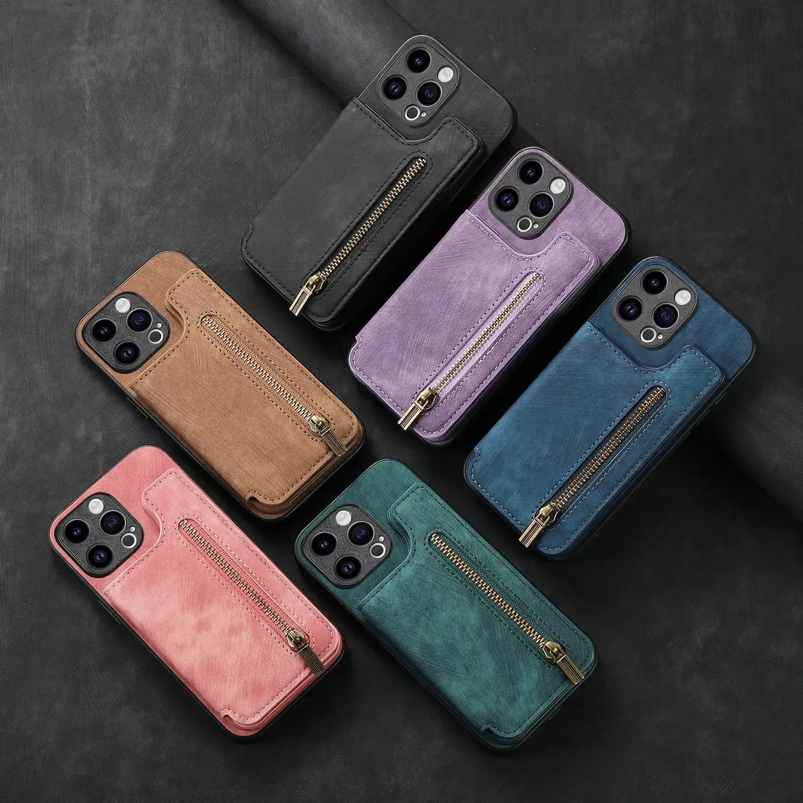 Color: Blue, Material: Pvc - Leather Zipper Wallet With Card Holder Phone Case For Iphone 15 14 11 Pro Max 13 12 Mini X Xr Xs Max 8 7 Plus Shockproof Cover