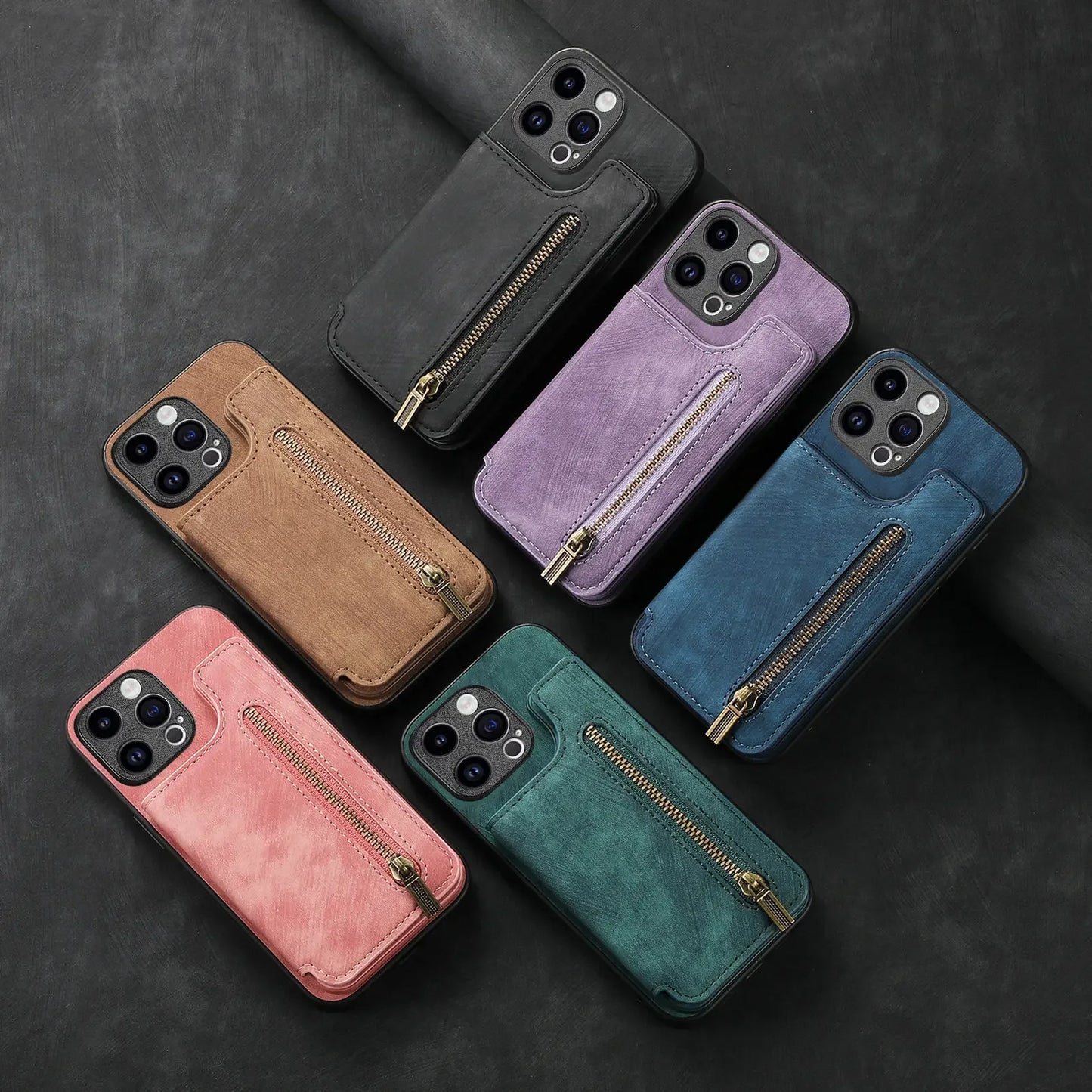 Color: Blue, Material: Pvc - Leather Zipper Wallet With Card Holder Phone Case For Iphone 15 14 11 Pro Max 13 12 Mini X Xr Xs Max 8 7 Plus Shockproof Cover