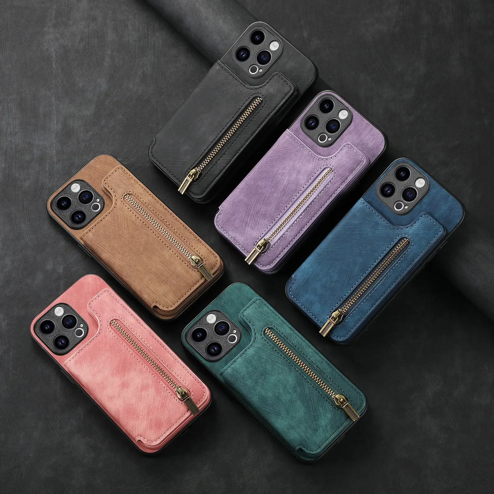 Color: Blue, Material: Pvc - Leather Zipper Wallet With Card Holder Phone Case For Iphone 15 14 11 Pro Max 13 12 Mini X Xr Xs Max 8 7 Plus Shockproof Cover