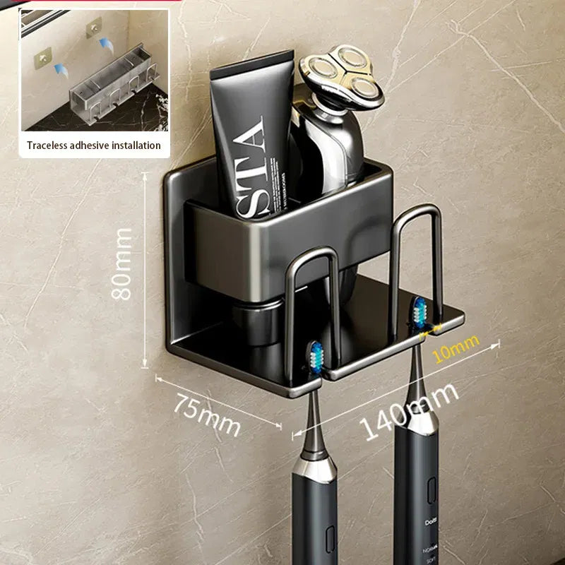 Color: Light Grey - Toothbrush Holder Wall Mounted Toothpaste Dispenser Aluminium Electric Hair Brushes Storage Bathroom Accessories House Organizer