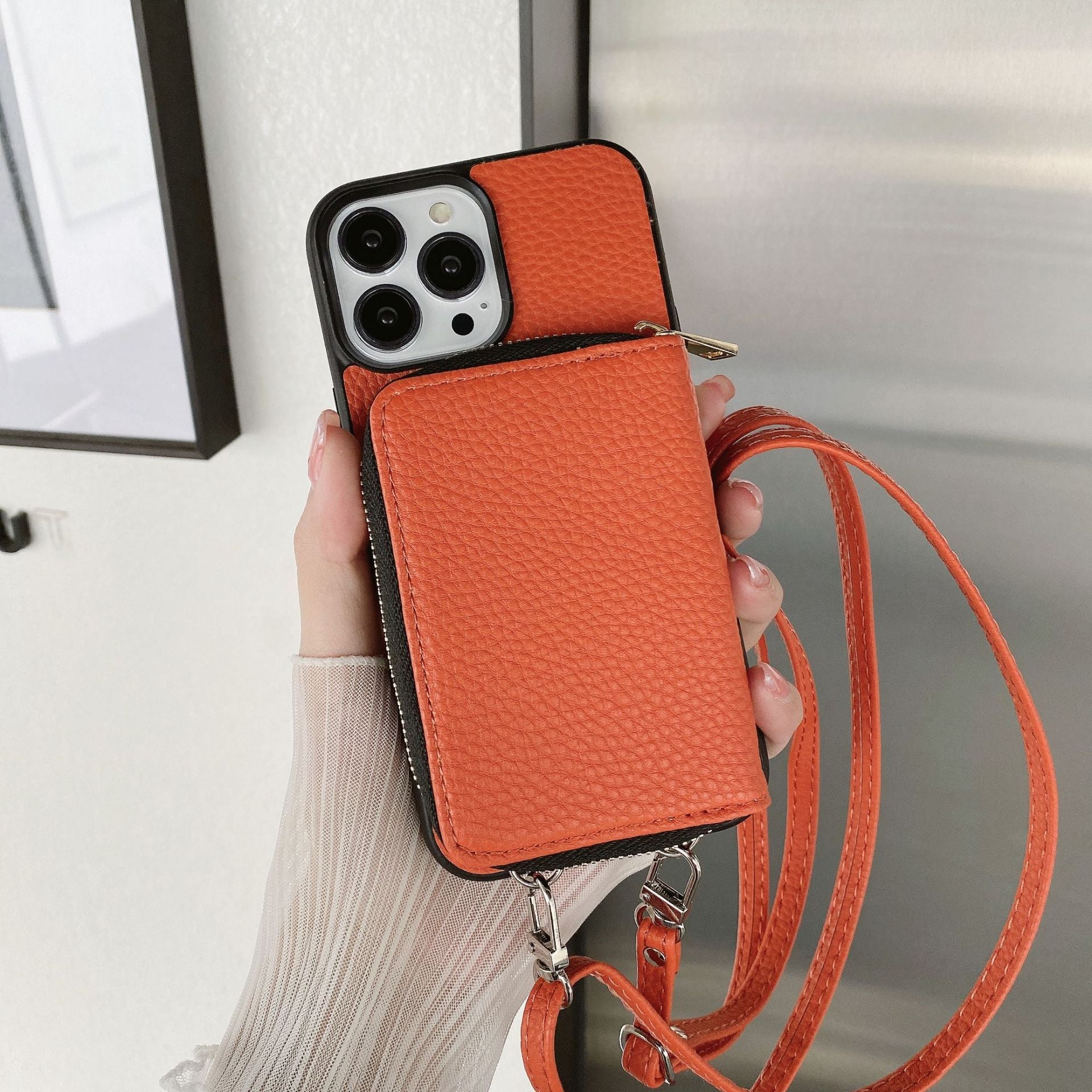 Material: Pc, Color: Army Green - Zipper Wallet Phone Case For Iphone 16 15 14 13 12 Mini 11 Pro Xs Max X Plus Card Slot Holder Crossbody Lanyard Leather Cover