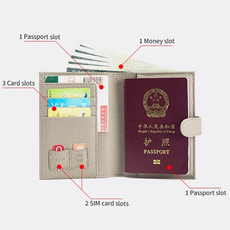 Color: Green - Genuine Cow Leather Passport Holder Travel Wallet With Zipper Pocket Card Holder Rfid Blocking Bifold Wallet For Men And Women