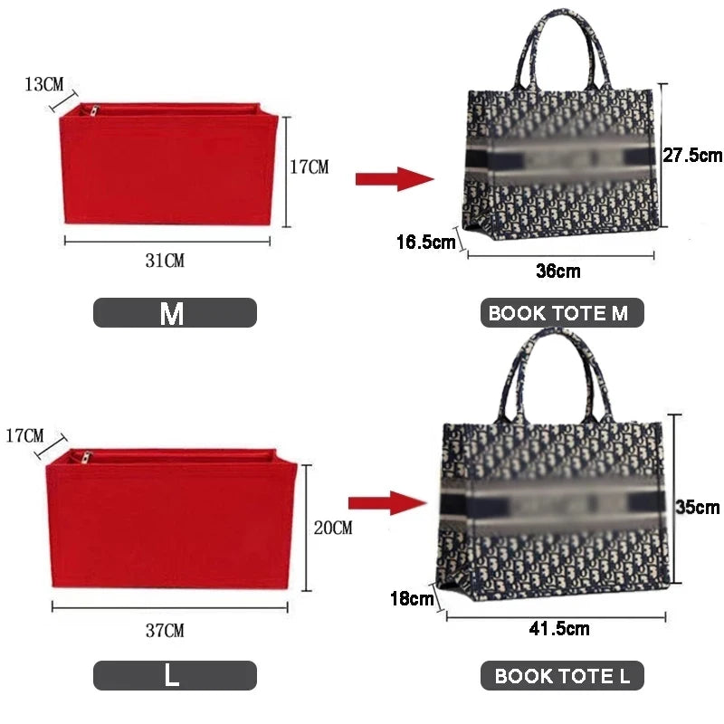 Color: Black, Size: M - Felt Cloth Insert Bag Fits Book Tote Makeup Handbag Organizer Travel Inner Purse Cosmetic Bag Mommy Bag Fit Onthego Tote