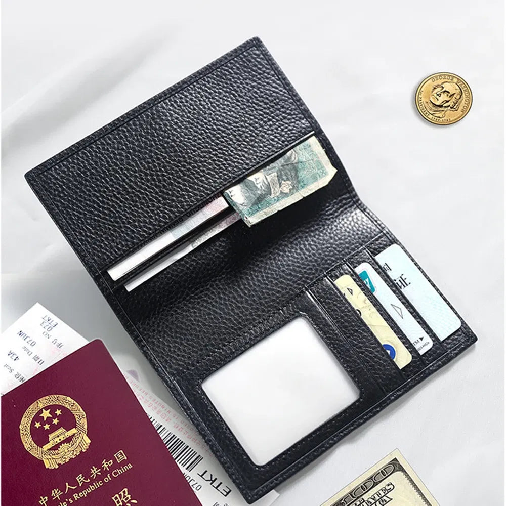 Color: Pink - 100% Cowhide Passport Holder Factory Genuine Leather Engrave Letters Men Women Passport Cover Customized Name Travel Card Wallet
