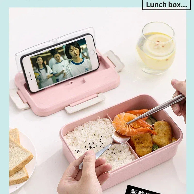 Color: Green, Ships From: China - Microwave Lunch Box Wheat Straw Dinnerware With Spoon Chopsticks Food Storage Container Children Kids School Office Bento Box