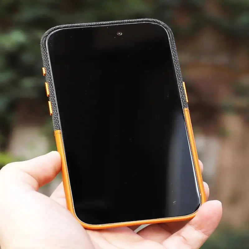 Color: Orange, Material: Silicon - Card Holder Magsafe Leather Phone Case For Iphone 15 14pro Max 13 14 Pro 12 Pocket Wireless Charging Alloy Lens Hit Color Cover