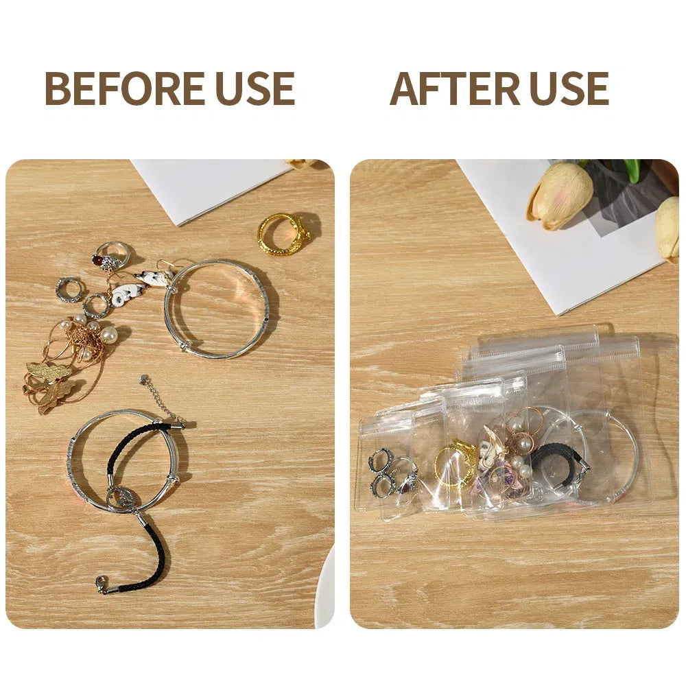 Size: Xl, Color: Green - 100/10pcs Pvc Jewelry Package Bags Thicken Self Sealing Pouches Anti-oxidation Earring Necklace Clear Organizer Bag Reusable