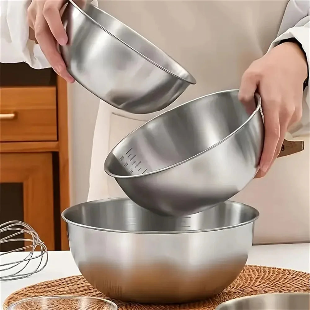 Color: Pink - 1-3 Stainless Steel Bowl Set With Scale For Cooking Baking Food Storage Large Capacity Mixing Bowls For Home Kitchen Essentials