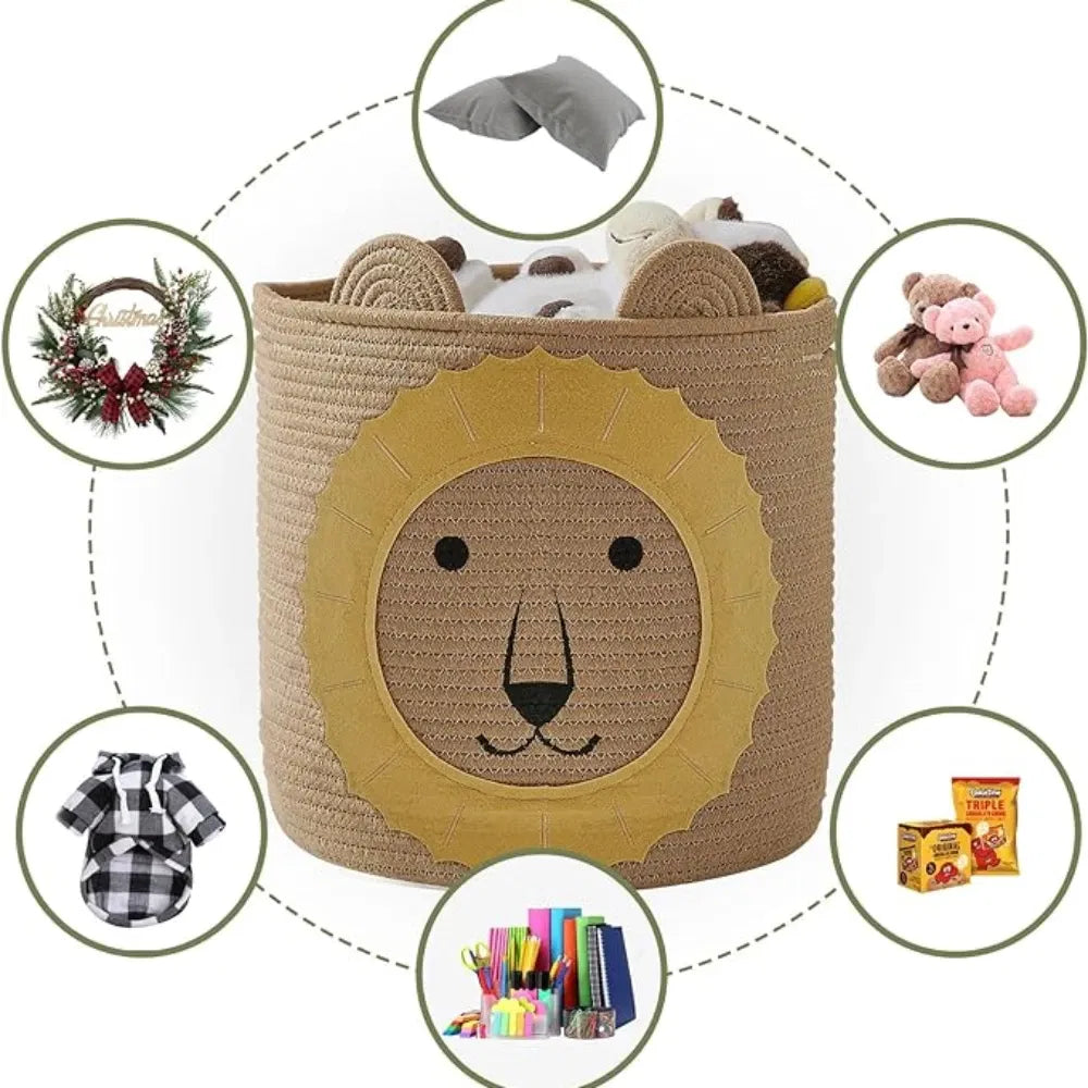 Color: Dark Khaki - Cartoon Storage Basket Washable Dirty Clothes Basket Foldable Children's Toy Clothes Storage Bucket Home Storage Laundry Basket