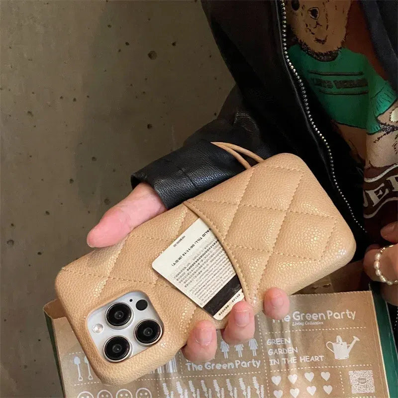 Color: Beige, Material: Microfiber - Luxury Lattice Pattern Leather Cover For Iphone 16 15 14 13 Pro Max Credit Card Slot Holder Purse Wallet Shockproof Phone Case