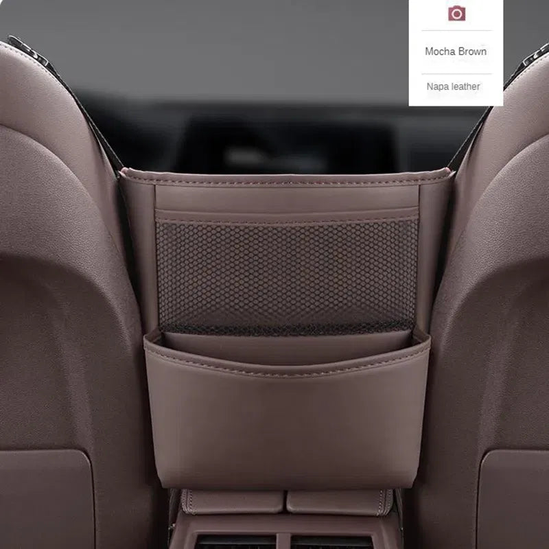 Color Name: Gold - Car Handbag Holder Between Seats Mutifuntional Leather Auto Seat Middle Storage Bag Hanging Tissue Box Phone Cup Map Organizer