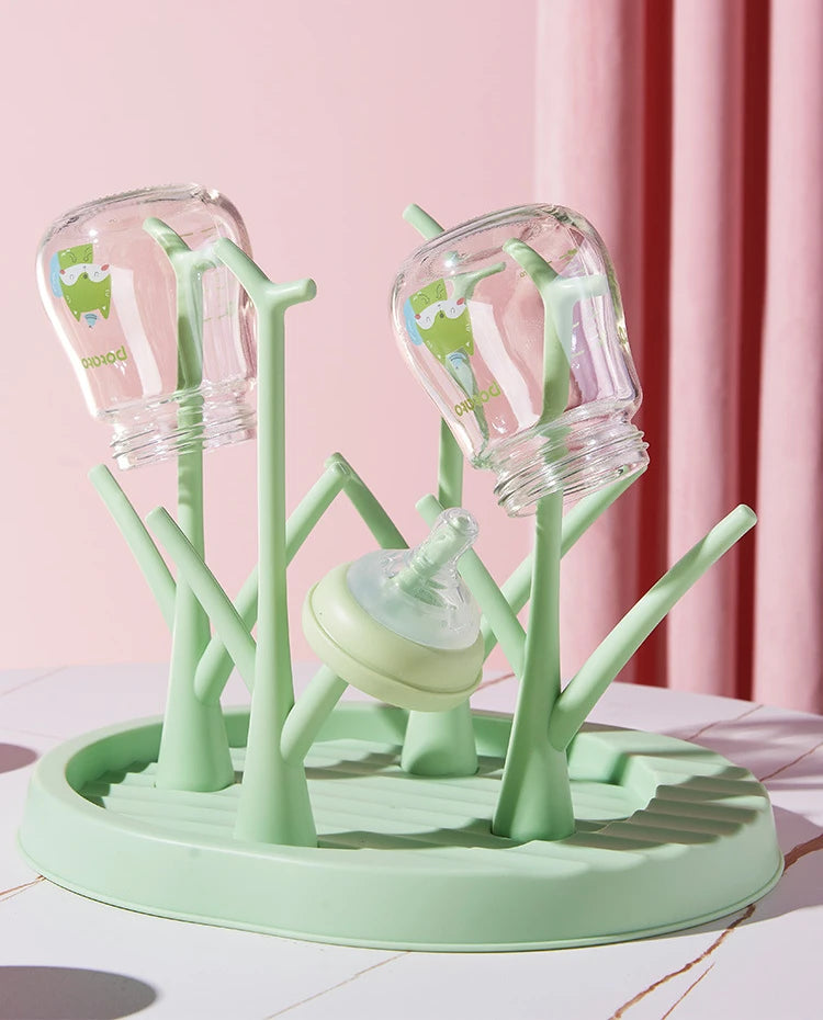 Color: Green - Baby Bottle Holder Cleaning Dryer Drainer Removable Baby Bottle Drying Rack Storage Rack Tree Shape Rack For Babies Bottles Item