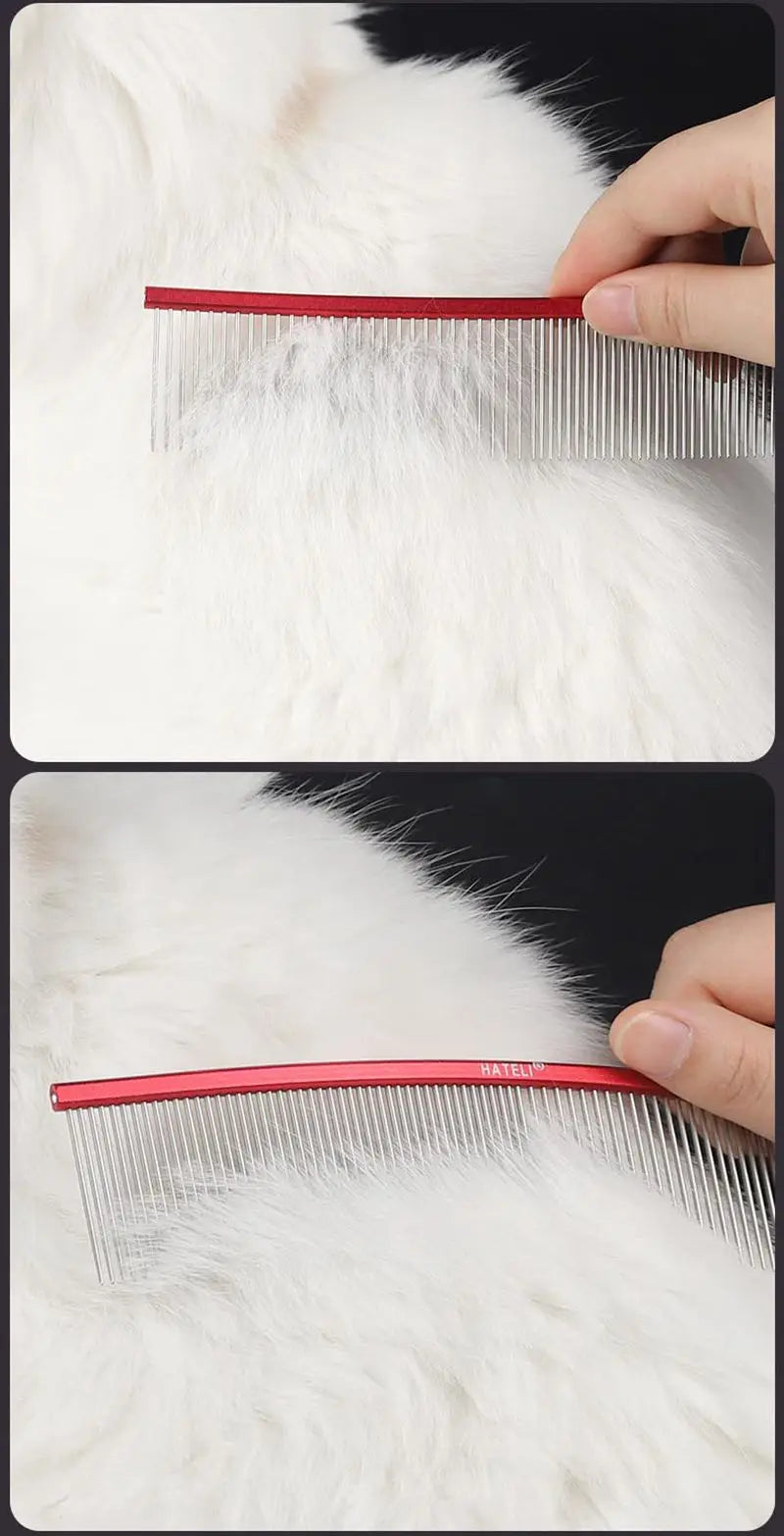 Color: Purple, Size: Xs - Pet Curved Comb Stainless Steel Combs Professional Pet Grooming Comb Dense Sparse Teeth Dog Cat Cleaning Brush Open Knot Comb
