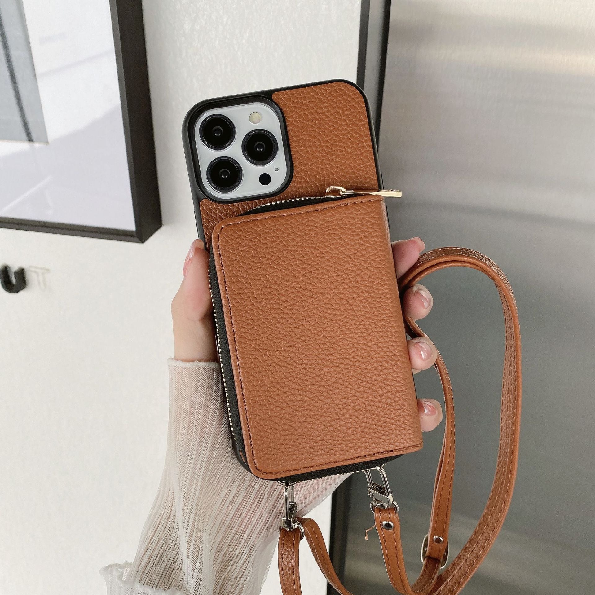 Material: Pvc, Color: Green - Zipper Wallet Phone Case For Iphone 16 15 14 13 12 Mini 11 Pro Xs Max X Plus Card Slot Holder Crossbody Lanyard Leather Cover
