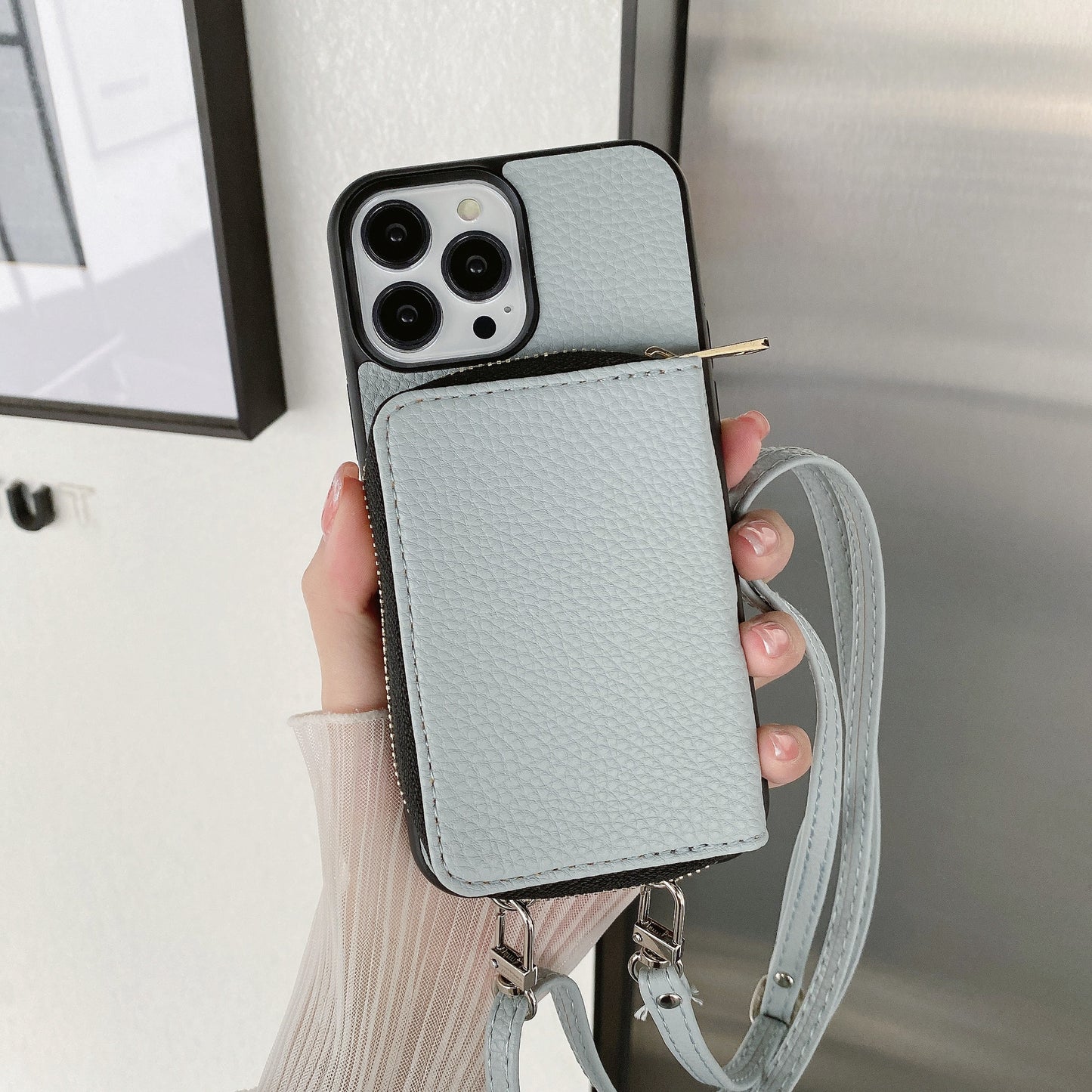 Material: Denim, Color: Green - Zipper Wallet Phone Case For Iphone 16 15 14 13 12 Mini 11 Pro Xs Max X Plus Card Slot Holder Crossbody Lanyard Leather Cover