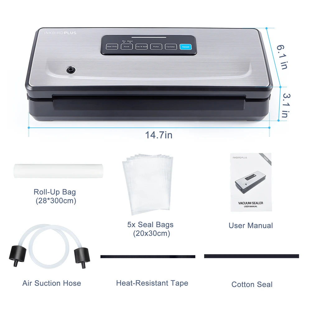 Color: Red, Ships From: China - Inkbird Ink-vs02 Vacuum Sealer Packaging Machine For Food Storage Household Vacuum Food Packer Sous Vide Vacuum Bag Rolls