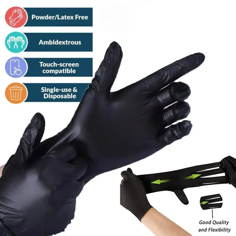 Color: Black, Size: S - 20/50/100pcs Disposable Black Nitrile Gloves For Household Use Latex Free Powder Free Cleaning Gloves Tattoo Hairdressing Tools