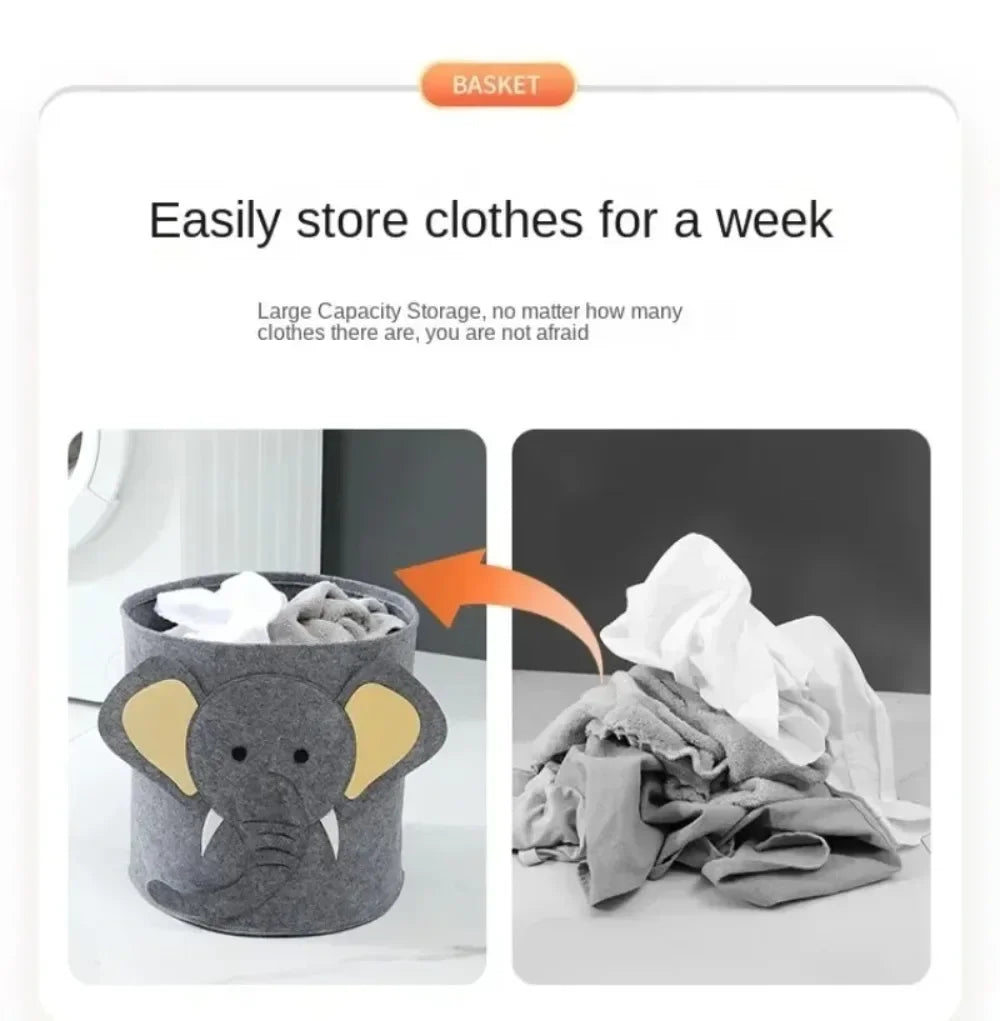 Color: Dark Khaki - Cartoon Storage Basket Washable Dirty Clothes Basket Foldable Children's Toy Clothes Storage Bucket Home Storage Laundry Basket