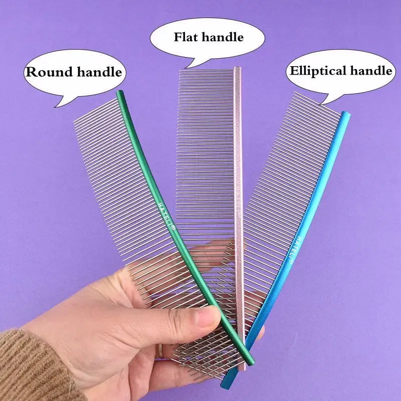 Color: Purple, Size: Xs - Pet Curved Comb Stainless Steel Combs Professional Pet Grooming Comb Dense Sparse Teeth Dog Cat Cleaning Brush Open Knot Comb
