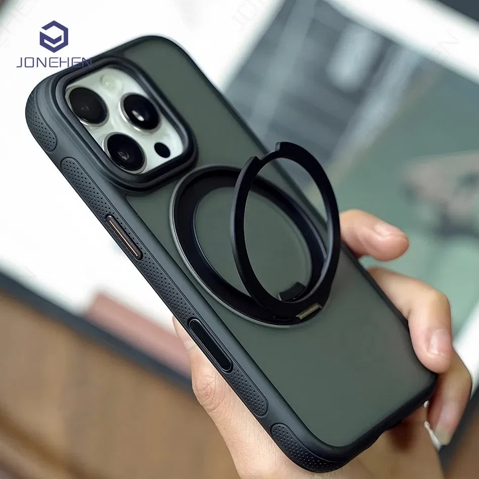Color: Blue, Material: Pvc - 360?° Rotation Ring Stand Magnetic Case For Iphone 13 14 15 16 17 Pro Max 16e Matte Military Shockproof Armor Cover For Magsafe