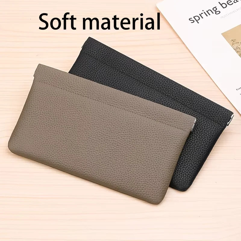 Color: Gray - Self-closing First-layer Genuine Cowhide Long Wallet Passport Driver's License Document Holder Data Cable Cosmetic Bag Storage