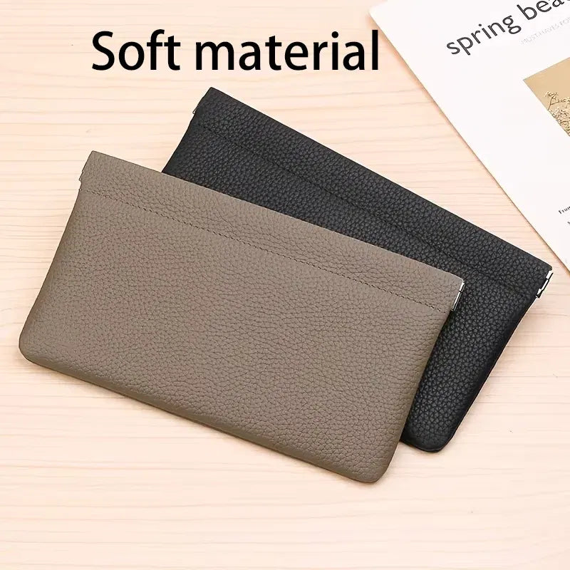 Color: Gray - Self-closing First-layer Genuine Cowhide Long Wallet Passport Driver's License Document Holder Data Cable Cosmetic Bag Storage