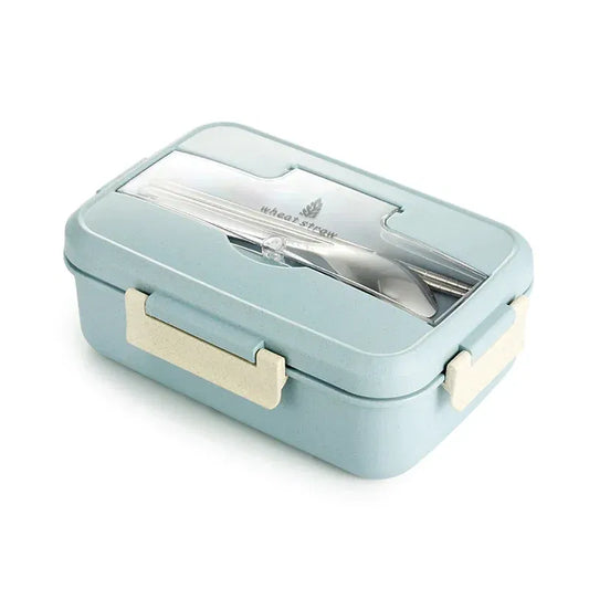 Microwave Lunch Box Wheat Straw Dinnerware With Spoon Chopsticks Food Storage Container Children Kids School Office Bento Box