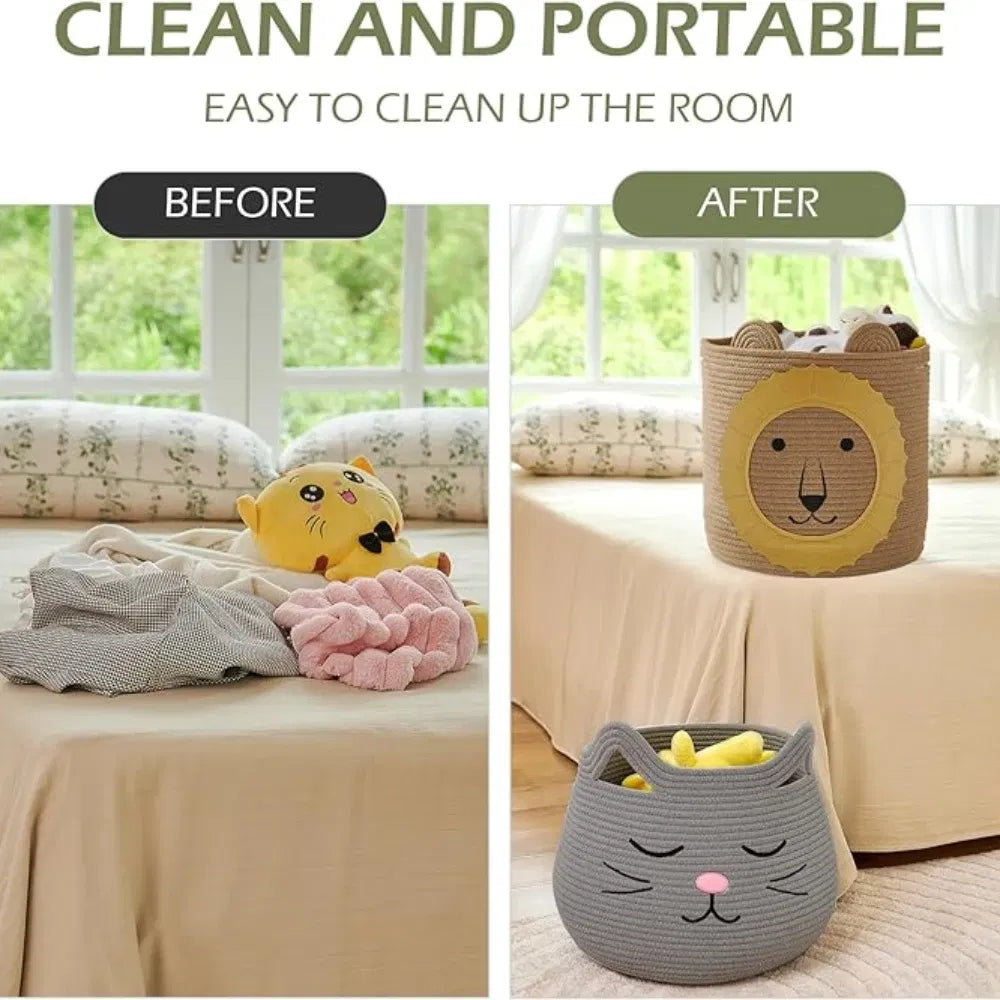 Color: Dark Khaki - Cartoon Storage Basket Washable Dirty Clothes Basket Foldable Children's Toy Clothes Storage Bucket Home Storage Laundry Basket