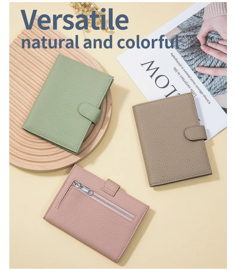 Color: Green - Genuine Cow Leather Passport Holder Travel Wallet With Zipper Pocket Card Holder Rfid Blocking Bifold Wallet For Men And Women