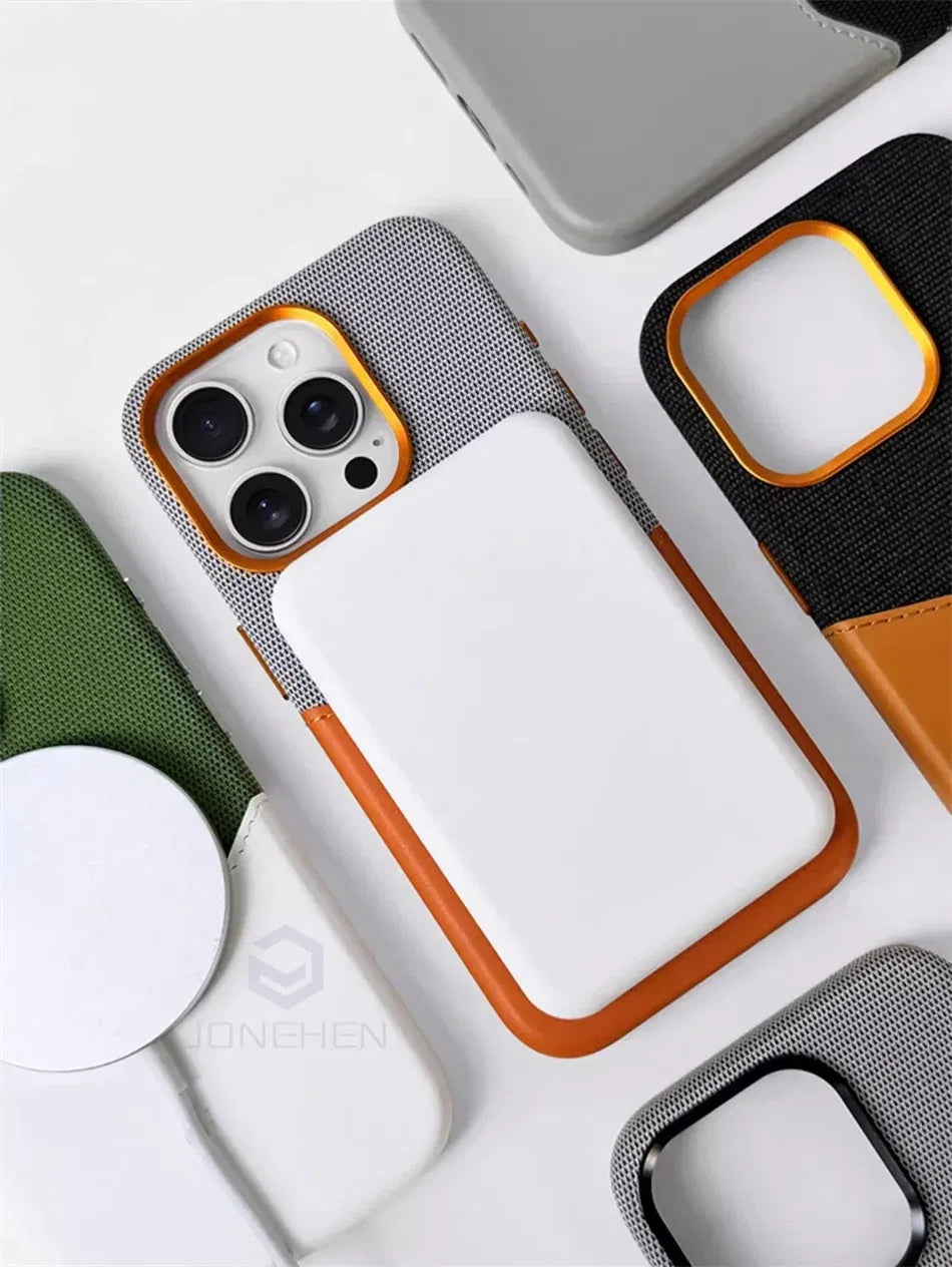 Color: Brown, Material: Plastic - For Magsafe Card Holder Leather Case For Iphone 16 15 13 12 17 Pro Max 14 Plus Pocket Wireless Charge Alloy Lens Magnetic Cover
