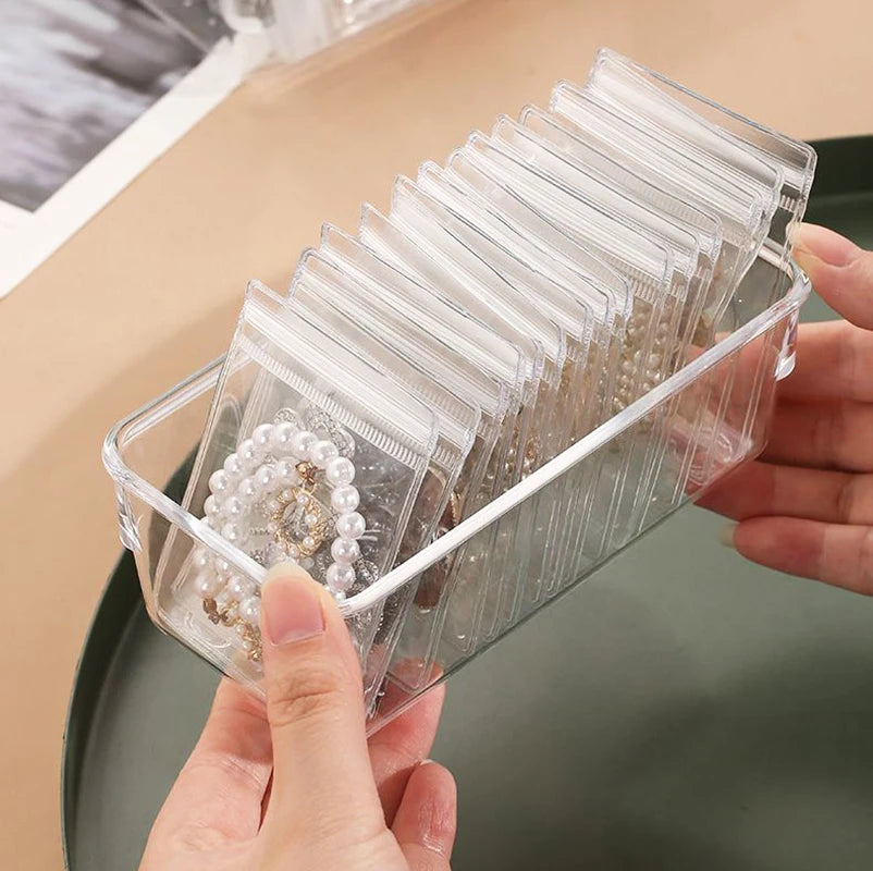 Size: Xl, Color: Green - 100/10pcs Pvc Jewelry Package Bags Thicken Self Sealing Pouches Anti-oxidation Earring Necklace Clear Organizer Bag Reusable