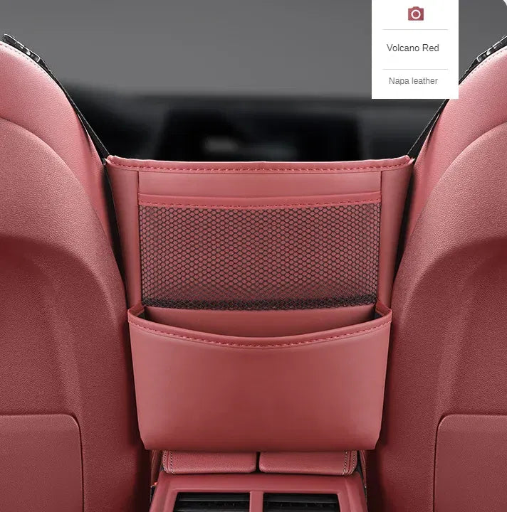 Color Name: Gold - Car Handbag Holder Between Seats Mutifuntional Leather Auto Seat Middle Storage Bag Hanging Tissue Box Phone Cup Map Organizer