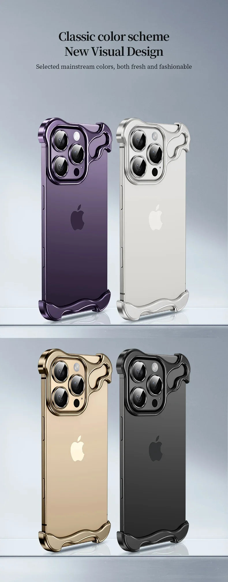 Color: Beige, Material: Pu - Aluminum Metal Rimless Phone Case For Iphone 16 15 14 Plus 13 12 Pro Max Lens Protective Film Hollow Logo Cooling Accessory Case