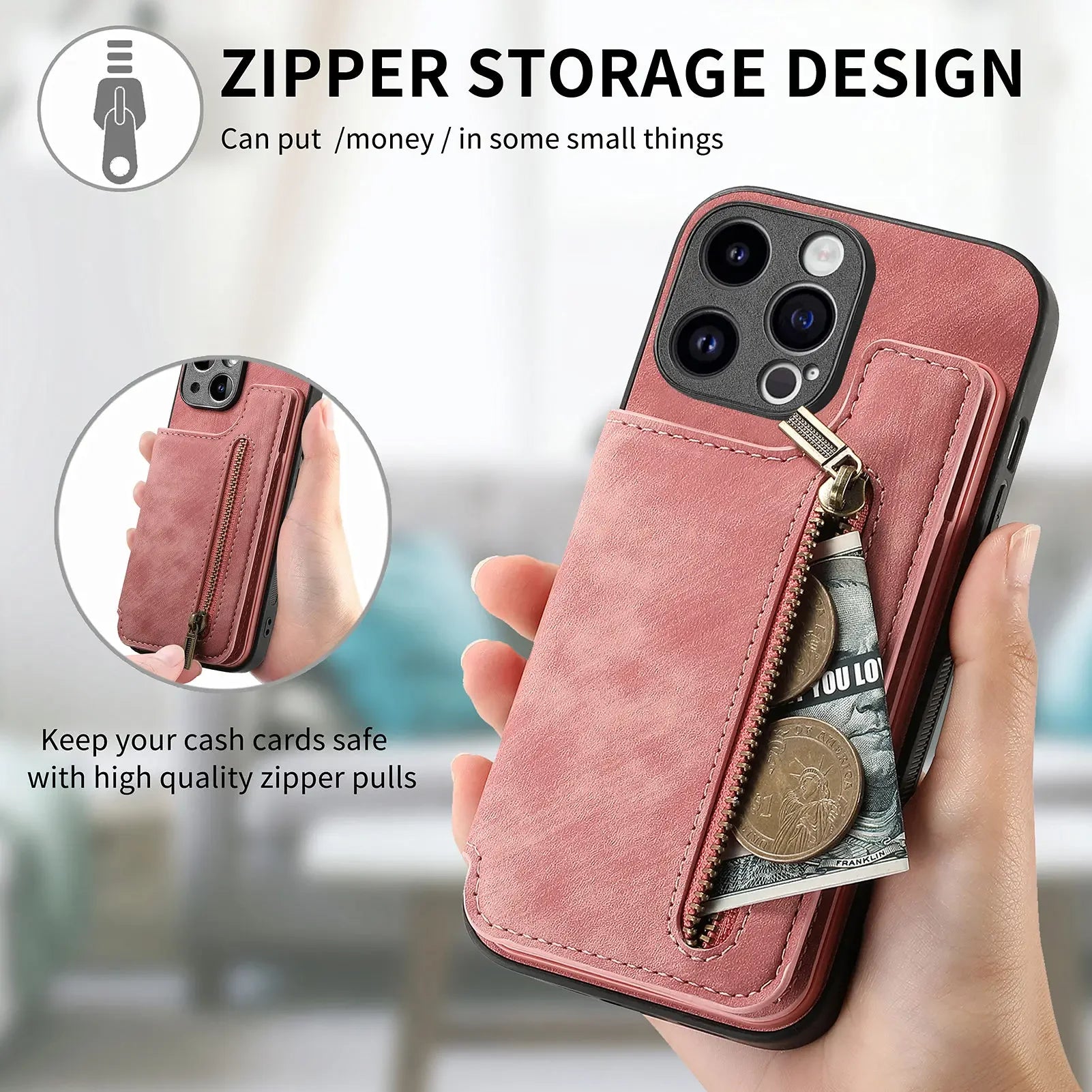 Color: Blue, Material: Pvc - Leather Zipper Wallet With Card Holder Phone Case For Iphone 15 14 11 Pro Max 13 12 Mini X Xr Xs Max 8 7 Plus Shockproof Cover