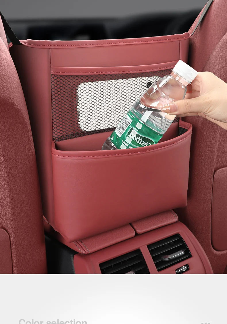 Color Name: Gold - Car Handbag Holder Between Seats Mutifuntional Leather Auto Seat Middle Storage Bag Hanging Tissue Box Phone Cup Map Organizer