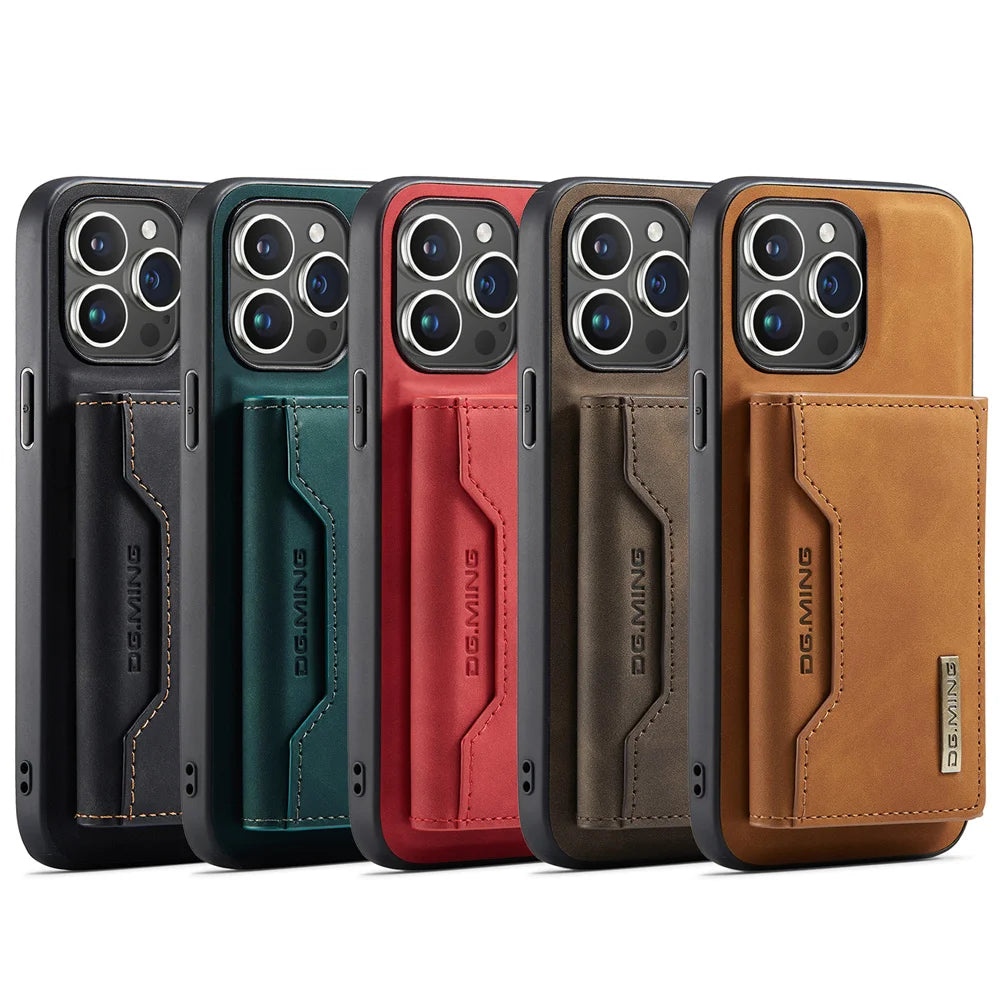 Color: Beige, Material: Aluminum - 2 In 1 Case For Iphone 16 15 14 13 12 11 Pro Max Plus Xs Max Xr 8 Plus Se 2022 Wallet Magnetic Leather Card Holder Pocket Cover