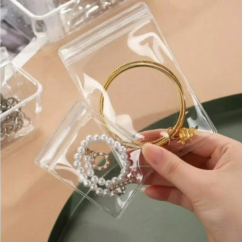 Size: Xl, Color: Green - 100/10pcs Pvc Jewelry Package Bags Thicken Self Sealing Pouches Anti-oxidation Earring Necklace Clear Organizer Bag Reusable