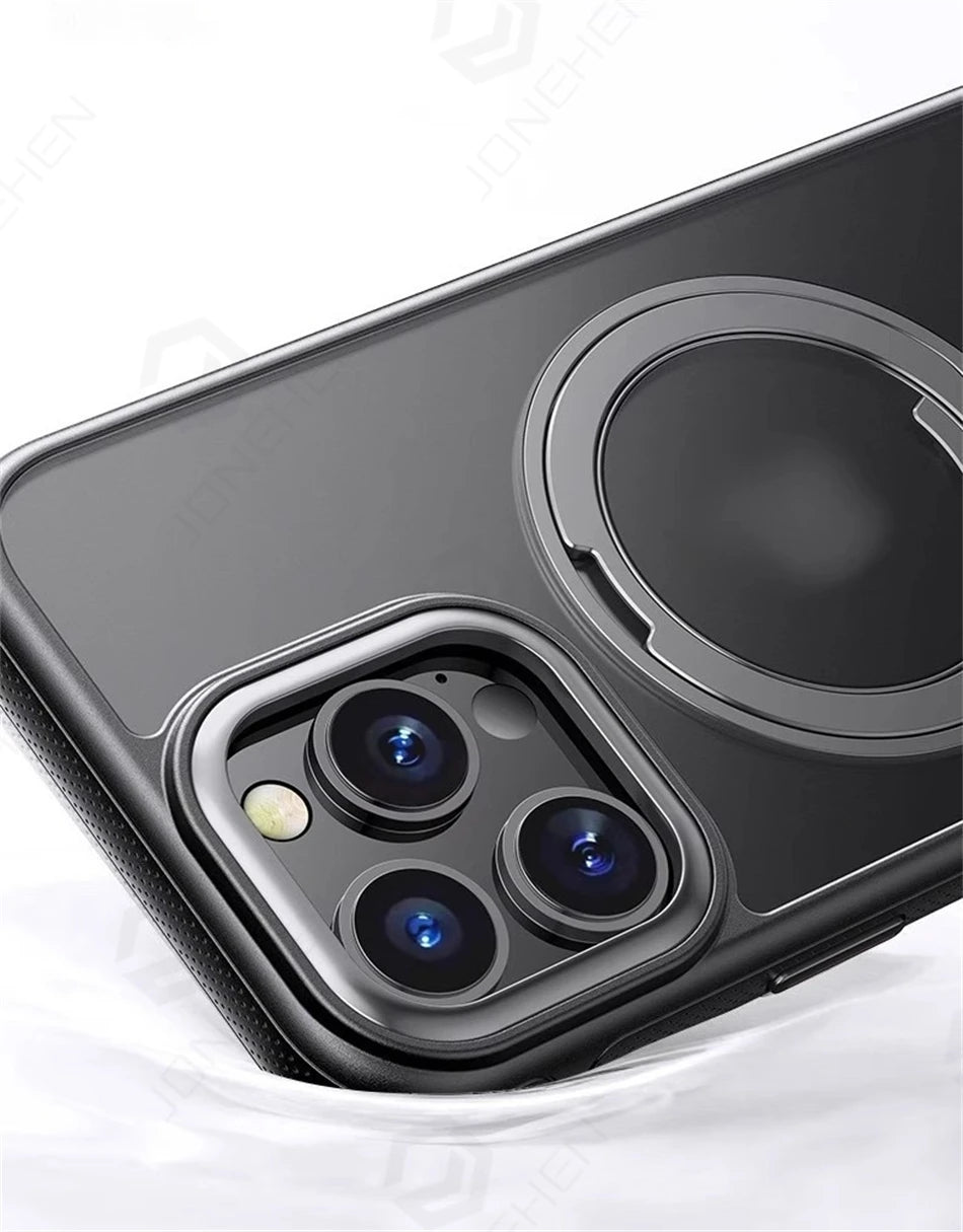 Color: Blue, Material: Pvc - 360?° Rotation Ring Stand Magnetic Case For Iphone 13 14 15 16 17 Pro Max 16e Matte Military Shockproof Armor Cover For Magsafe