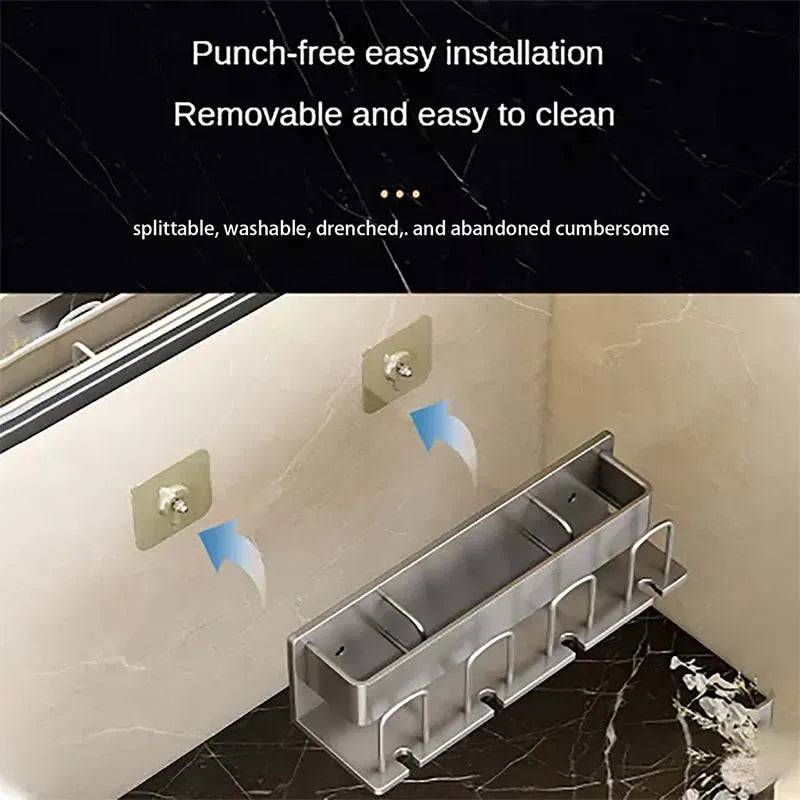 Color: Light Grey - Toothbrush Holder Wall Mounted Toothpaste Dispenser Aluminium Electric Hair Brushes Storage Bathroom Accessories House Organizer
