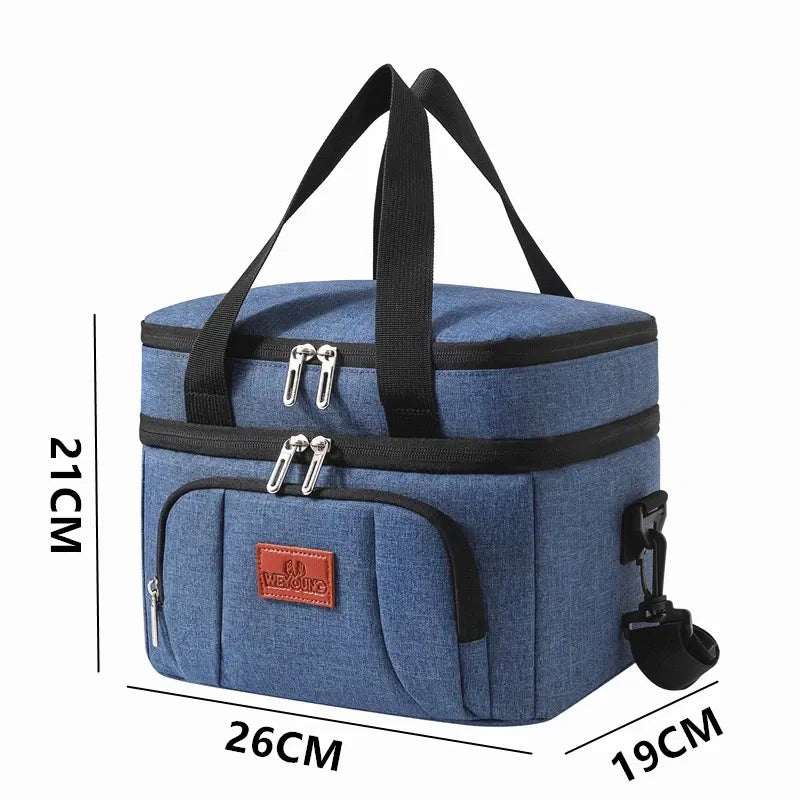 Double Layer Lunchbox Storage Thermal Bag Large Capacity Tote Shoulder Food Drink Insulation Bags Outdoor Picnic Bento Lunch Bag