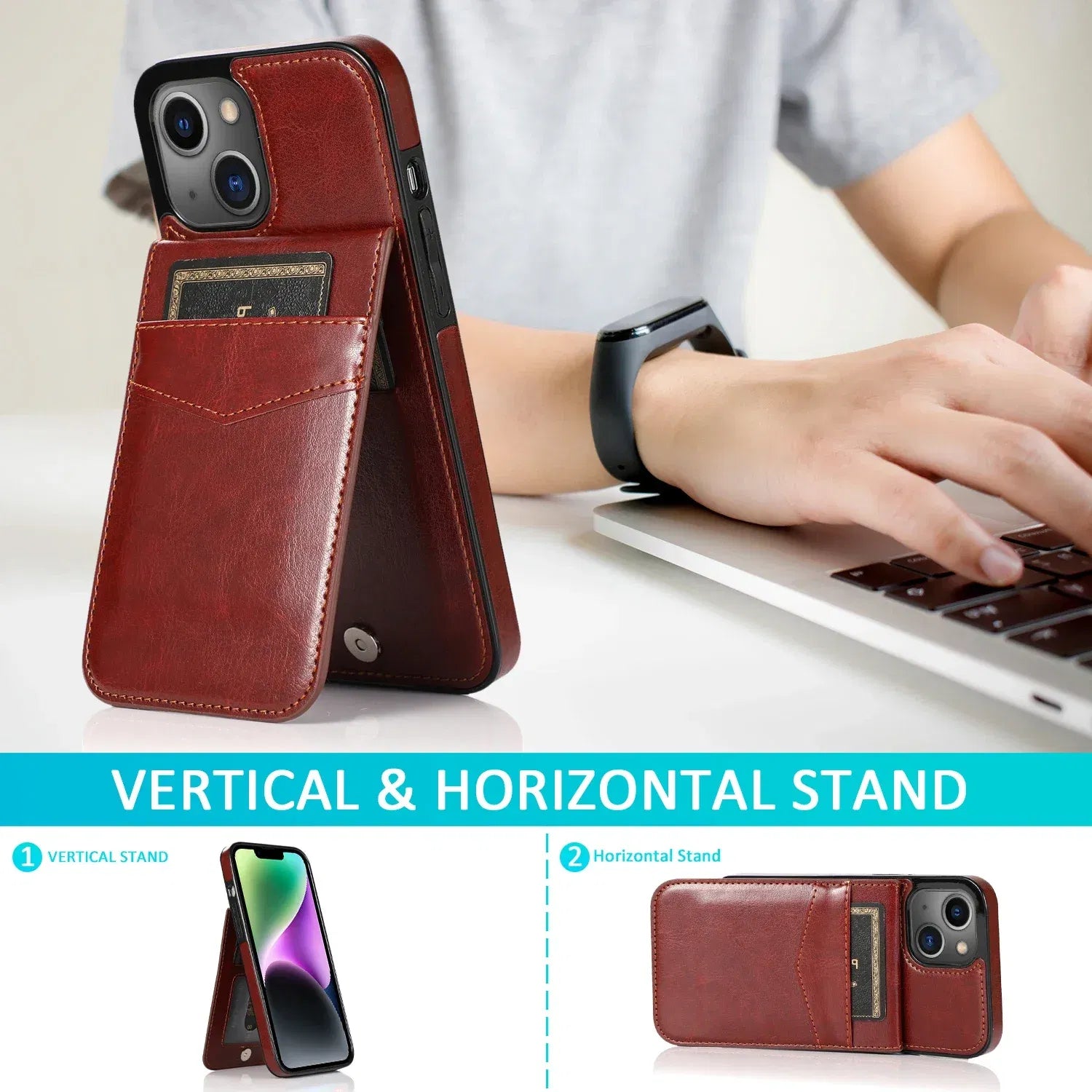 Color: Beige, Material: Silicon - Faux Leather Wallet Kickstand Phone Case For Iphone 13 12 Mini 16e 16 15 14 11 Pro Max X Xr Xs 7 8 Plus Case With Credit Card