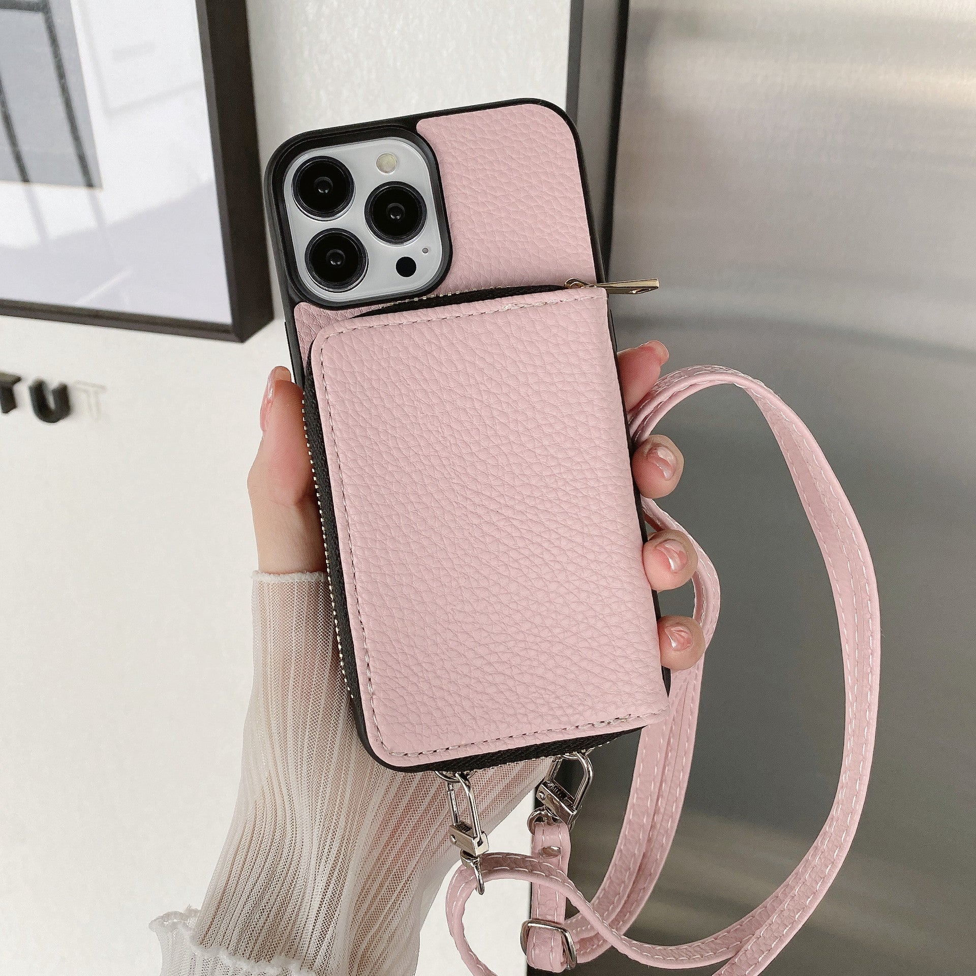 Material: Pc, Color: Army Green - Zipper Wallet Phone Case For Iphone 16 15 14 13 12 Mini 11 Pro Xs Max X Plus Card Slot Holder Crossbody Lanyard Leather Cover