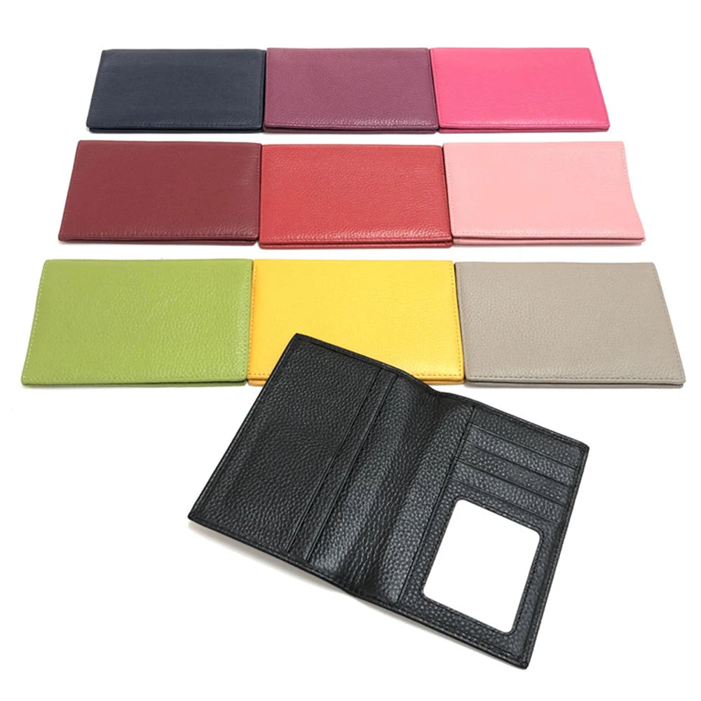 Color: Pink - 100% Cowhide Passport Holder Factory Genuine Leather Engrave Letters Men Women Passport Cover Customized Name Travel Card Wallet