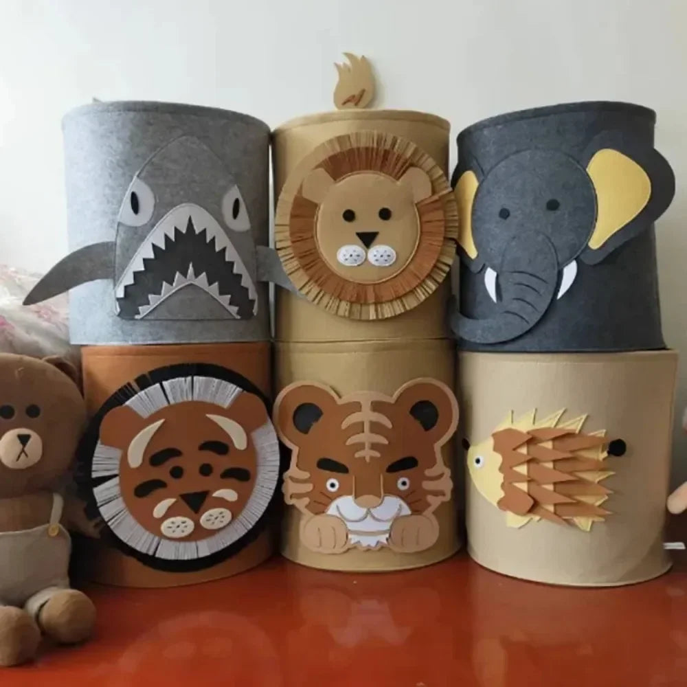 Color: Dark Khaki - Cartoon Storage Basket Washable Dirty Clothes Basket Foldable Children's Toy Clothes Storage Bucket Home Storage Laundry Basket