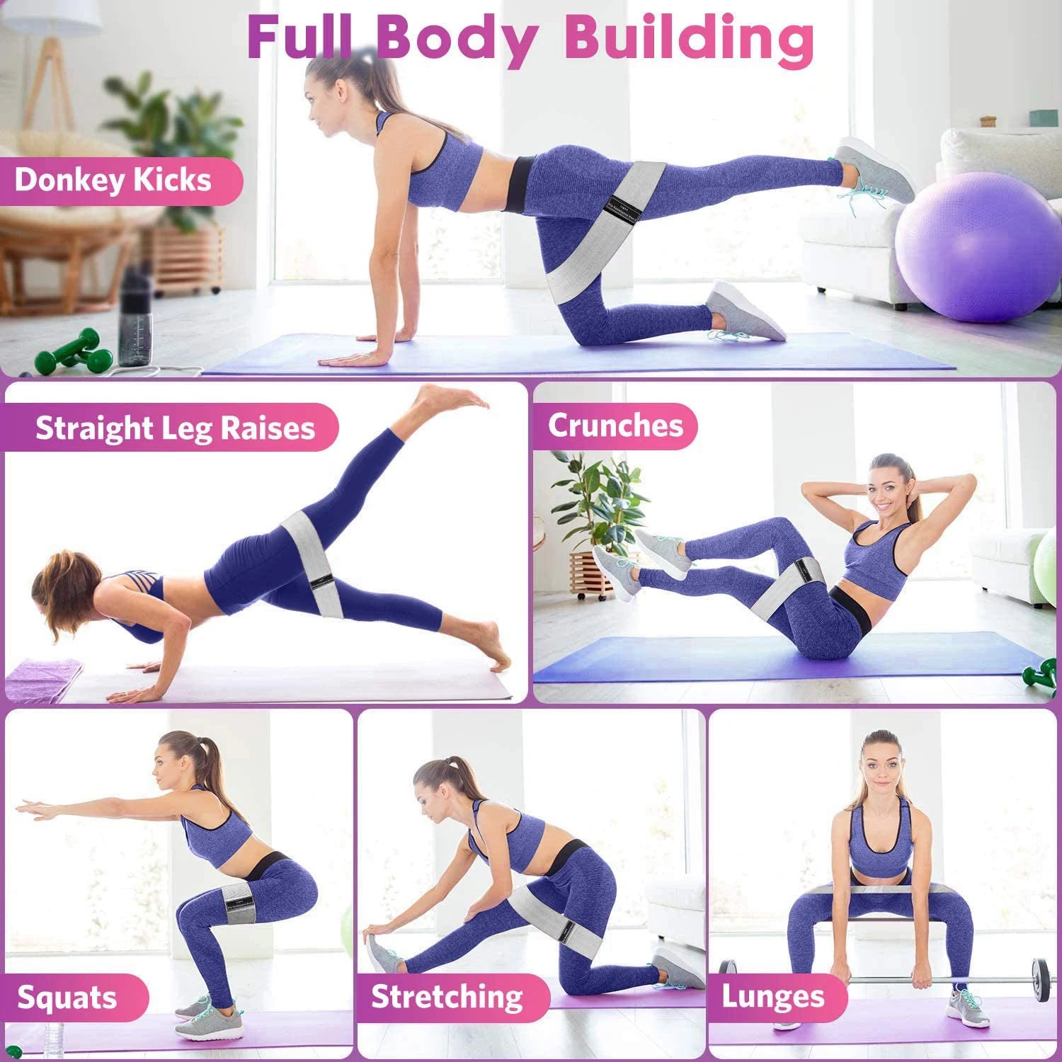 Color: Green - Fabric Resistance Hip Booty Bands Glute Thigh Elastic Workout Bands Squat Circle Stretch Fitness Strips Loops Yoga Gym Equipment