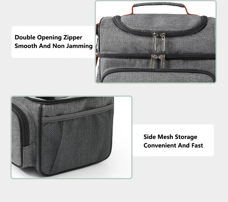 Color: Blue - Double Layer Lunchbox Storage Thermal Bag Large Capacity Tote Shoulder Food Drink Insulation Bags Outdoor Picnic Bento Lunch Bag